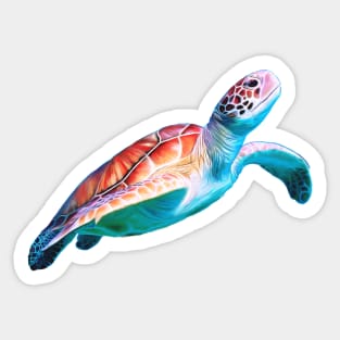 Green Sea Turtle illustration, original artwork. Vibrant turquoise, blues and reds Sticker